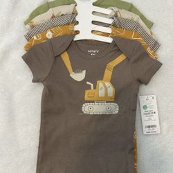 Carters Baby Set Of 5 Bodysuits Construction Patterns Size 6 Months Never Worn