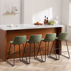 Bar Stools Set of 4 for Kitchen Island, Modern Counter Stools with Back ,4 leg Sturdy Bases, Reduces Tipping Risk, Green