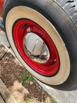 Vintage trailer rim tire.half moon
