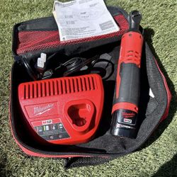 GENUINE MILWAUKEE M12 3/8" RATCHET 2457-20 w/ BATTERY CHARGER AND BATTERY AND BAG $150.00