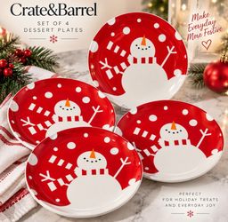 Crate & Barrel Snowman Dessert Plates Set of 4