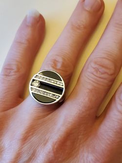 Custom Onyx and Sliding Diamond Ring
