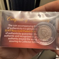 22kt Rose Gold Plated  Indian Cent With Coa