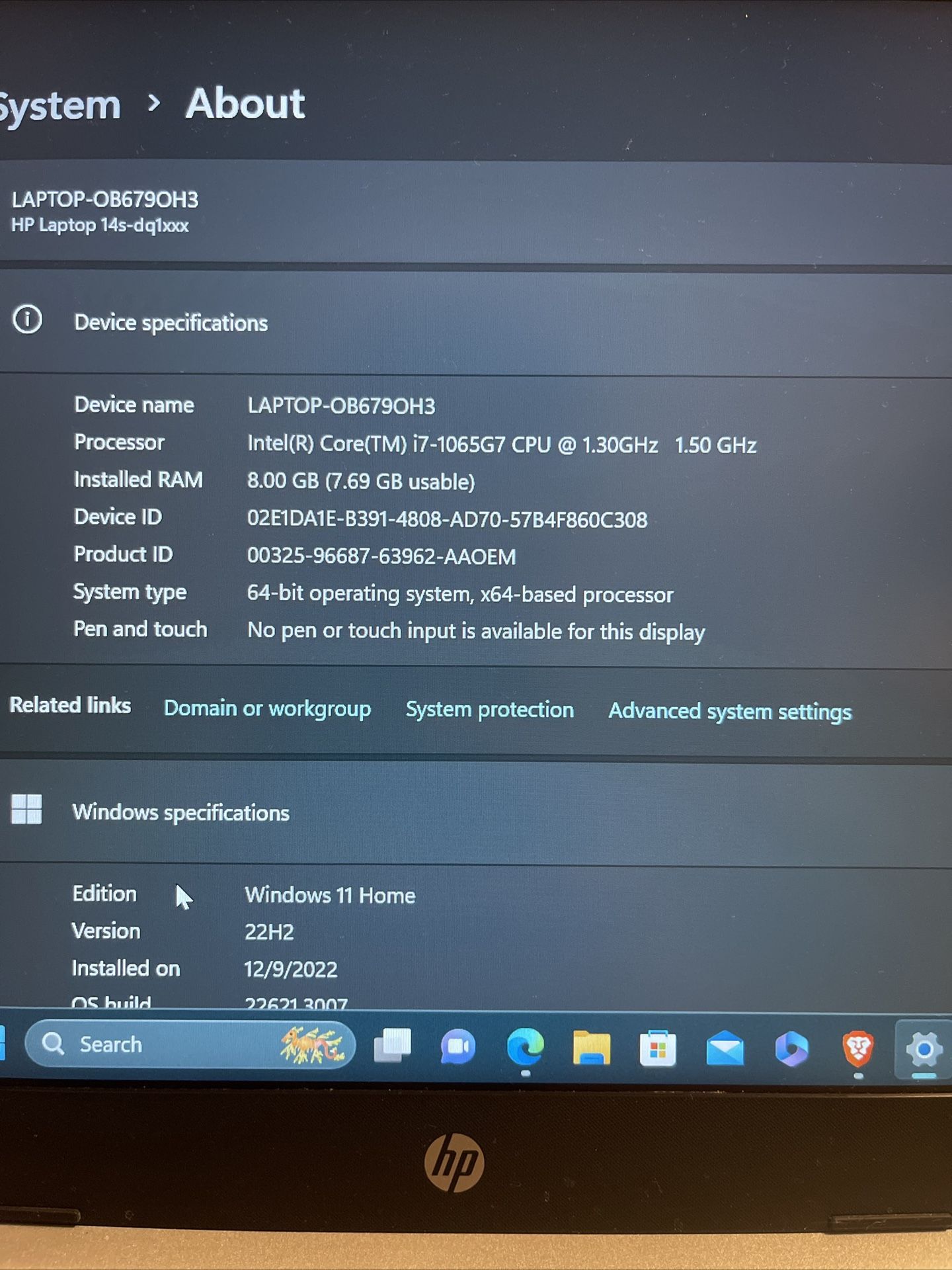 HP Laptop Cori 7 10 Gen