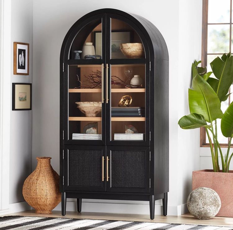 Member's Mark Enzo Cabinet With Rattan Doors, Black Finish