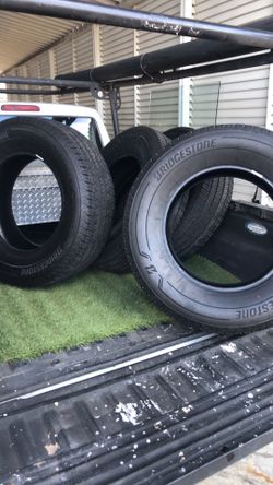 As new LT 265 70 R 18” Bridgestone Load E 10 ply. As new take offs 2026  GMC EV 1500 Sierra. $475 set of 4