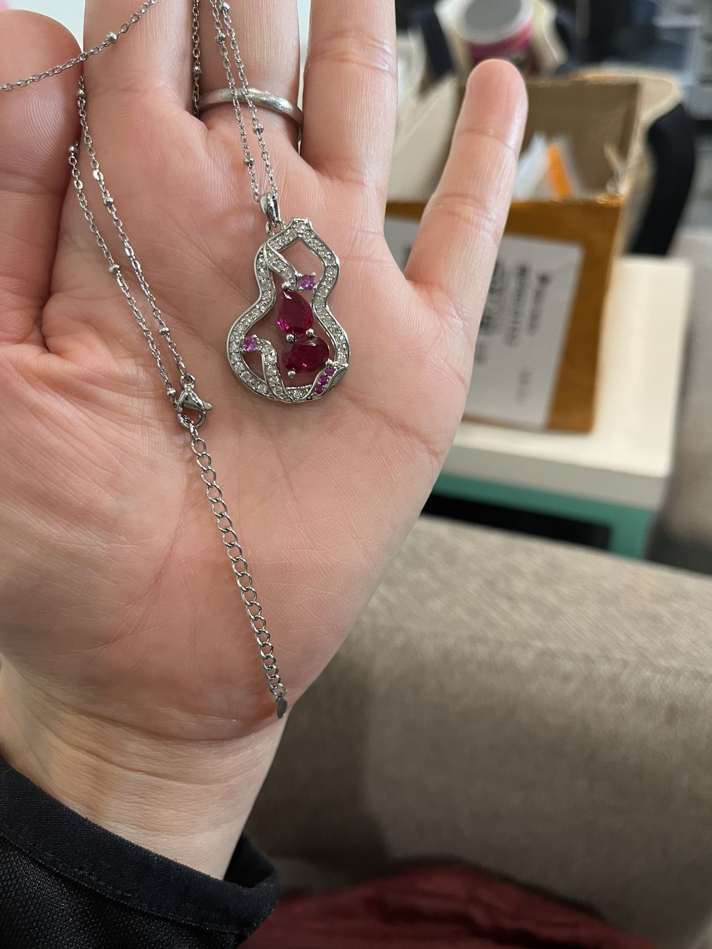 18k white gold-plated necklace with red corundum and moissanite for women