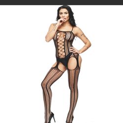 BLACK FISHNET BODYSUIT