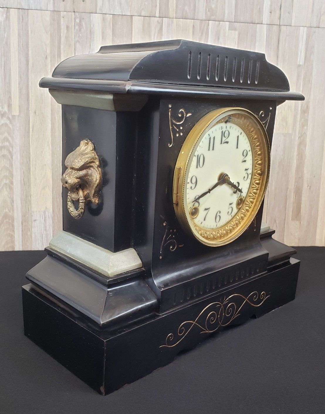 ANSONIA Black Enamel Antique Mantle Clock, circa 1910/1915