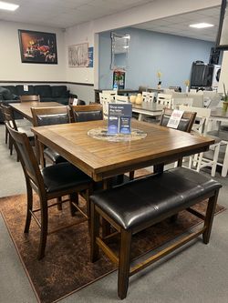 6PC Brown Counter Height Dining Table Set