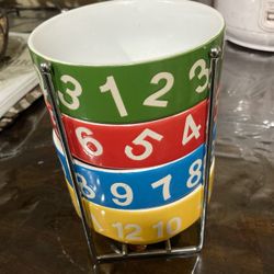 4pcs multi color bowls with stand