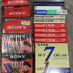 Lot Of 45 Brand New Sealed Blank Cassette Tapes Sony TDK Fuji Maxell 60 90 120