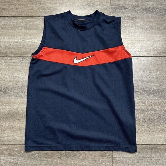 Nike Vintage Y2K Youth L 14-16 Blue Red Tank Top Centre Swoosh