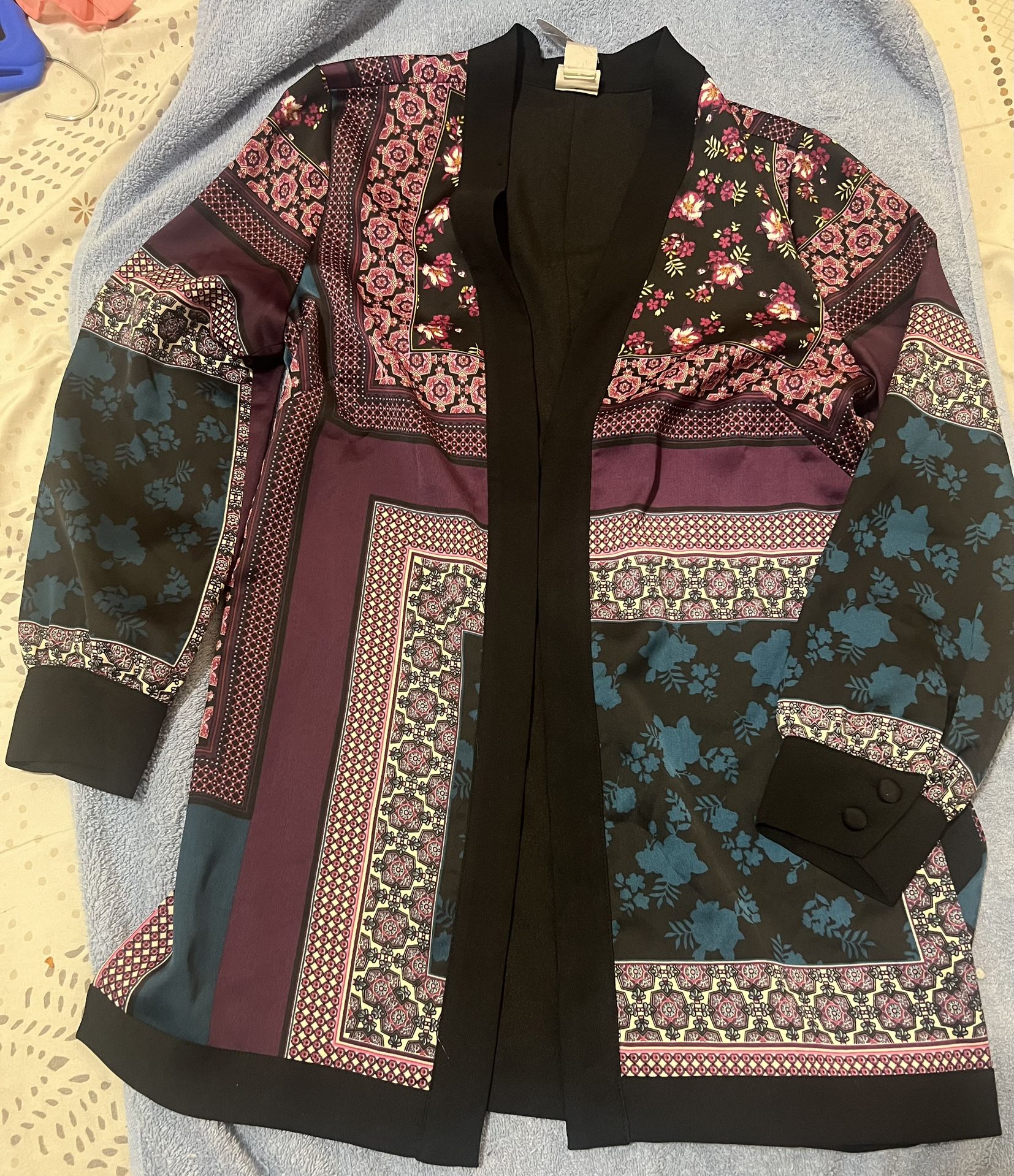 NEW! CHICO'S Purple/Black Soft Patchwork Jacket Size US 4/6