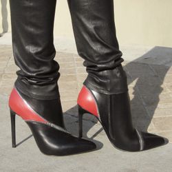 Saint Laurent Paris Bottine zipper-trim two-tone leather ankle boots size 37.5