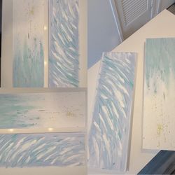Set of 2 Coastal / Ocean Abstract Canvas Wall Art