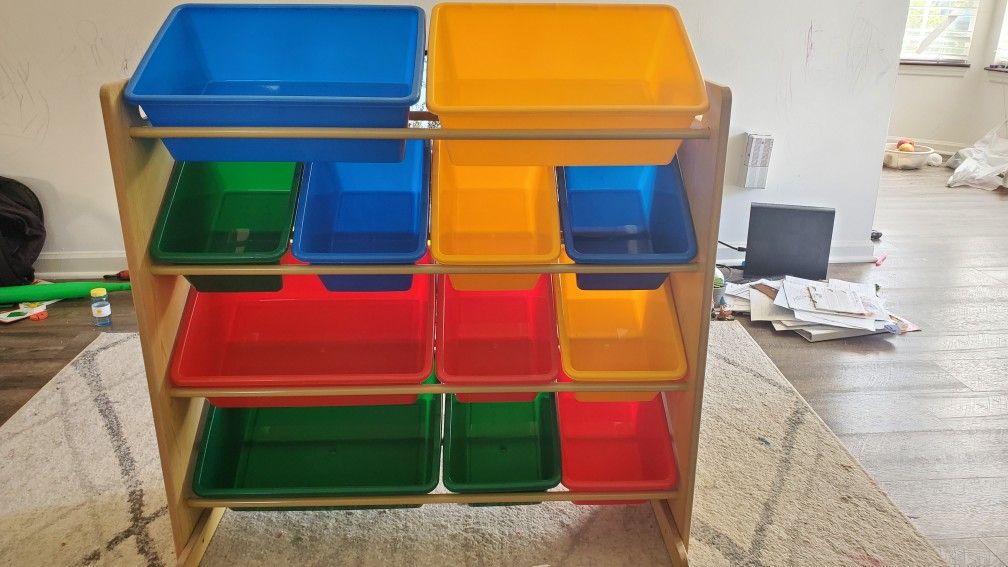 Humble Crew, Natural/Primary Kids' Toy Storage Organizer with 12 Plastic Bins

