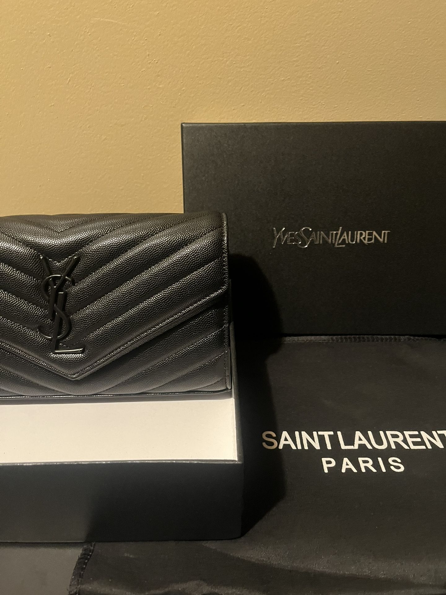 Yves Saint Laurent Black On Black Leather Crossbody Bag (PURSE/DUST BAG/BOX)