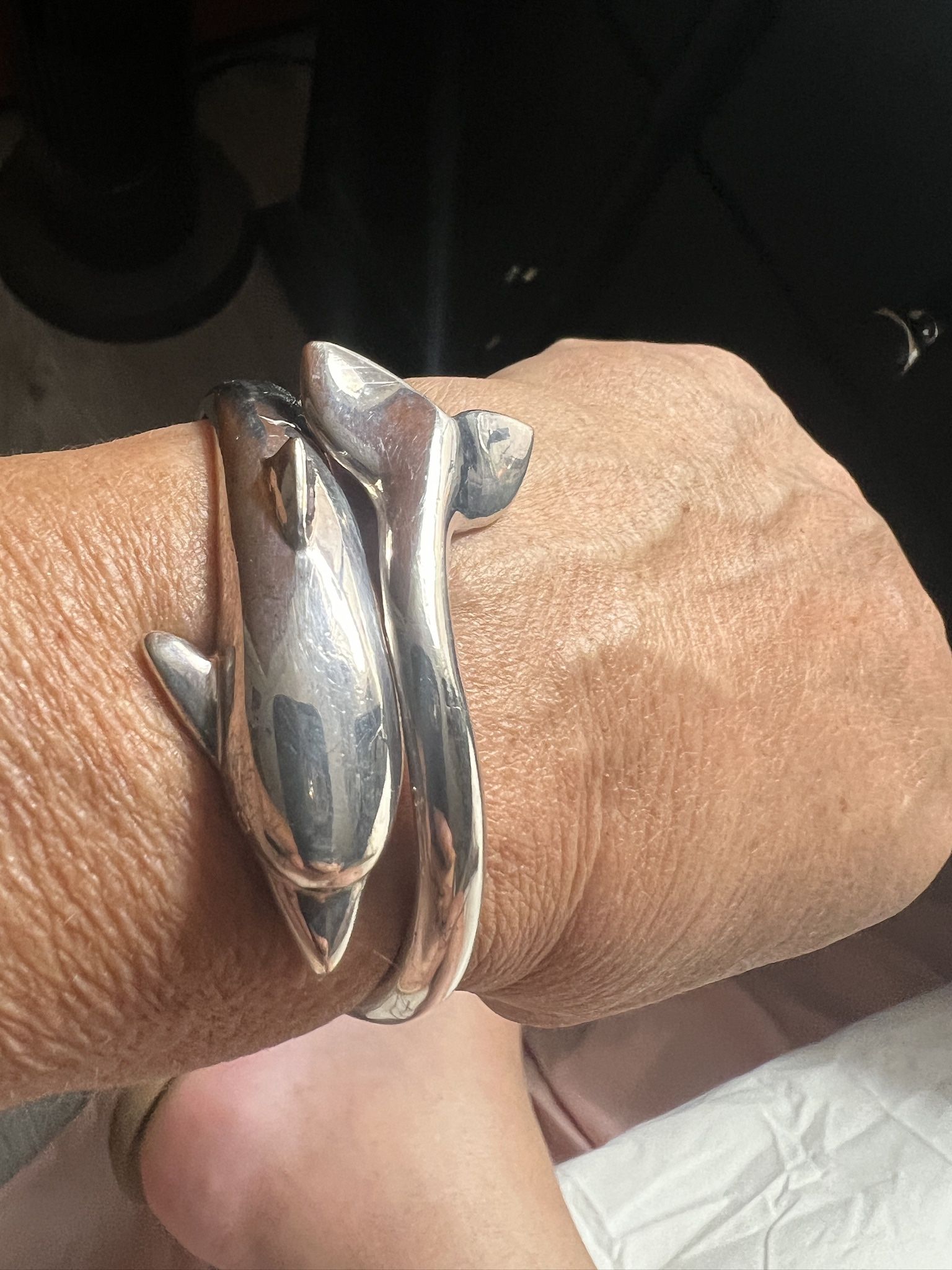 Twin Dolphin Cuff Silver Bracelet