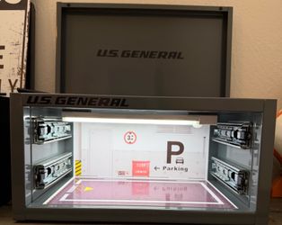 Diecast car model mini toolbox diorama display w/led light bar and parking garage style background