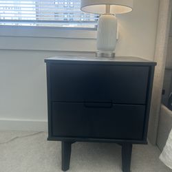 Two Black Mid-Century Modern Nightstands