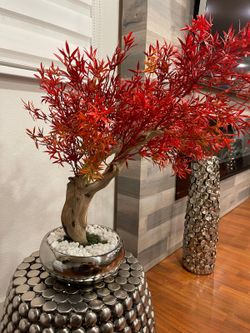 Artificial Red Bonsai Tree Decorative Plant