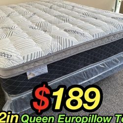 Queen Bamboo Plush Comfort Europillow Top 12inch Mattress!!