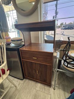 Vintage Wood Microwave Cart with Hutch