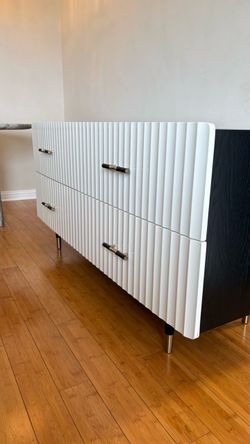 CB2 Crimped 4-Drawer Low Dresser – Black & White – Excellent Condition