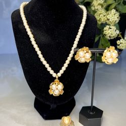 Vintage Costume Jewelry Set Necklace Clip Earrings Ring A Vtg Collector's Dream