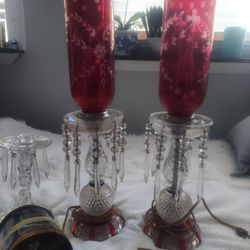 2 antique cristal table lamp  with accessory 