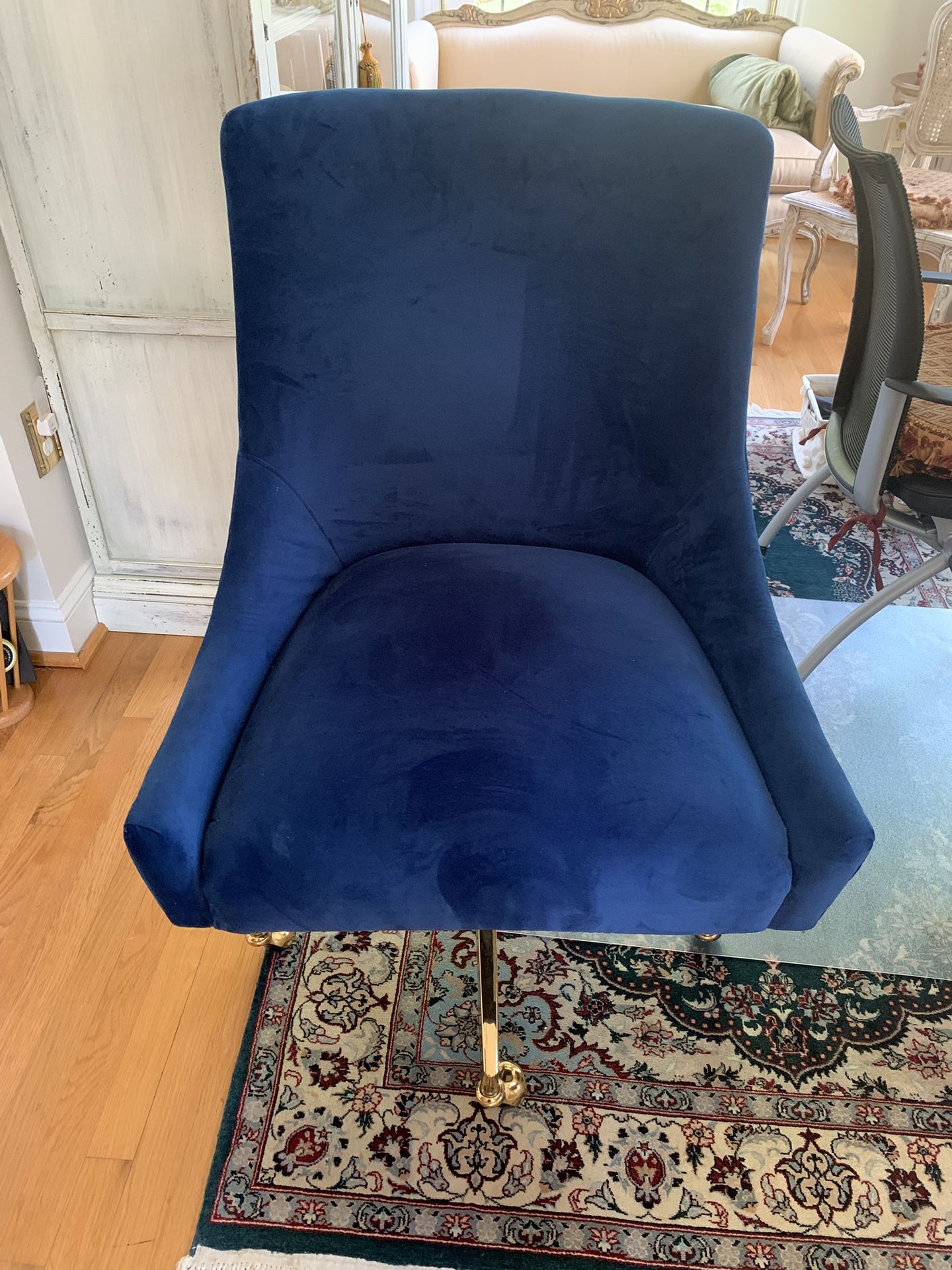 Velvet Modern Upholstered Home Office Swivel Chair, Navy