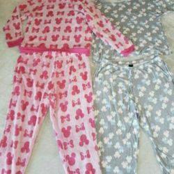 Women's Disney Pajama Sets, Size XL! 1 Pink Mickey/Minnie Fleece Plush Sleepwear Top & Bottoms Plus 1 Grey With Pink & Blue Minnie Top & Bottoms! Pric
