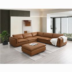 Leather Sectional Sofa - Brown Leather Sofa - Free Delivery ✅ Top Grain Leather 