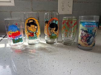 Vintage Cartoon Collector Drinking Glasses Set of 5