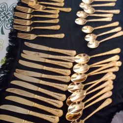 52 Piece 12 Person Gold Dining Set 