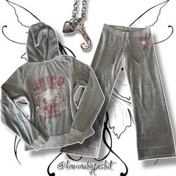 Vintage Y2K Juicy Couture Tracksuit (Light Grey/Multicolor) 