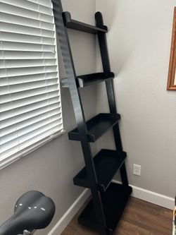 Black Wood Ladder Leaning Shelf Unit for Books or Display