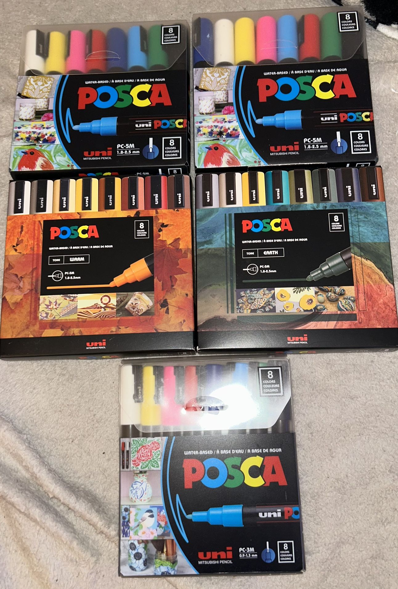 BRAND NEW Lot Of 5 Posca Markers PC-5M & 3M - Warm Colors & Earth Tone- 40 TOTAL