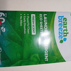 Earth Breeze Laundry Detergent Sheets - Fresh Scent - No Plastic Jug 60 Loads.      