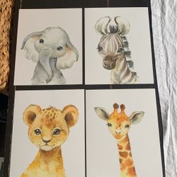 Set Of 4 Baby Safari Animals Prints