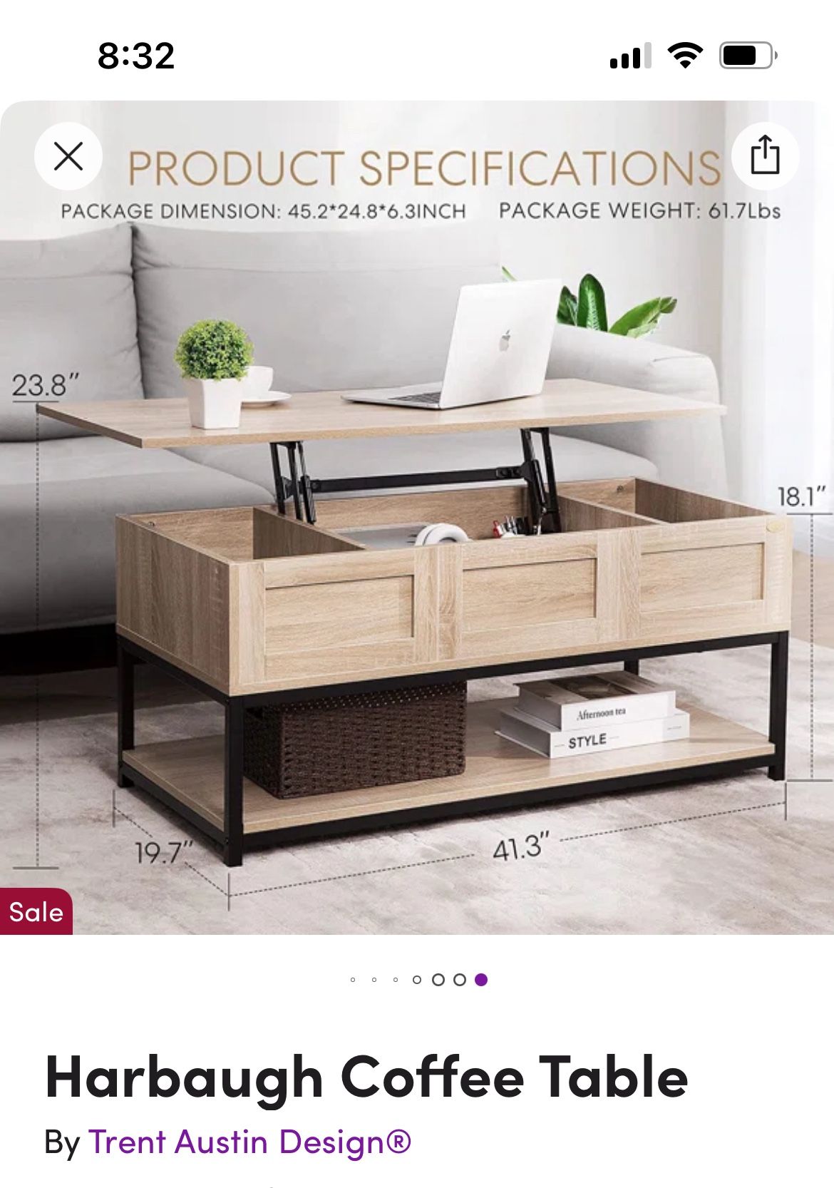 New Unopened Box Lift Top Coffee Table 