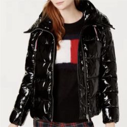 tommy hilfiger shiny puffer jacket black S petite