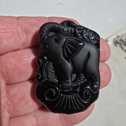 Black Obsidian Elephant Necklace
