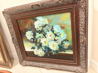 Vintage mid century still life.            Beautiful oil on canvas  framed