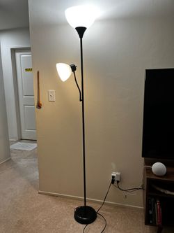 Black Floor Lamp with Adjustable Reading Light + Bulbs Included
