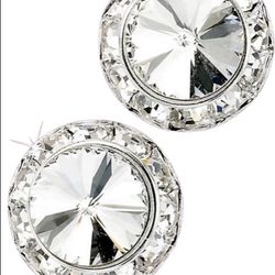 SILVER ROUND STUD EARRINGS w/ SWAROVSKI CRYSTAL