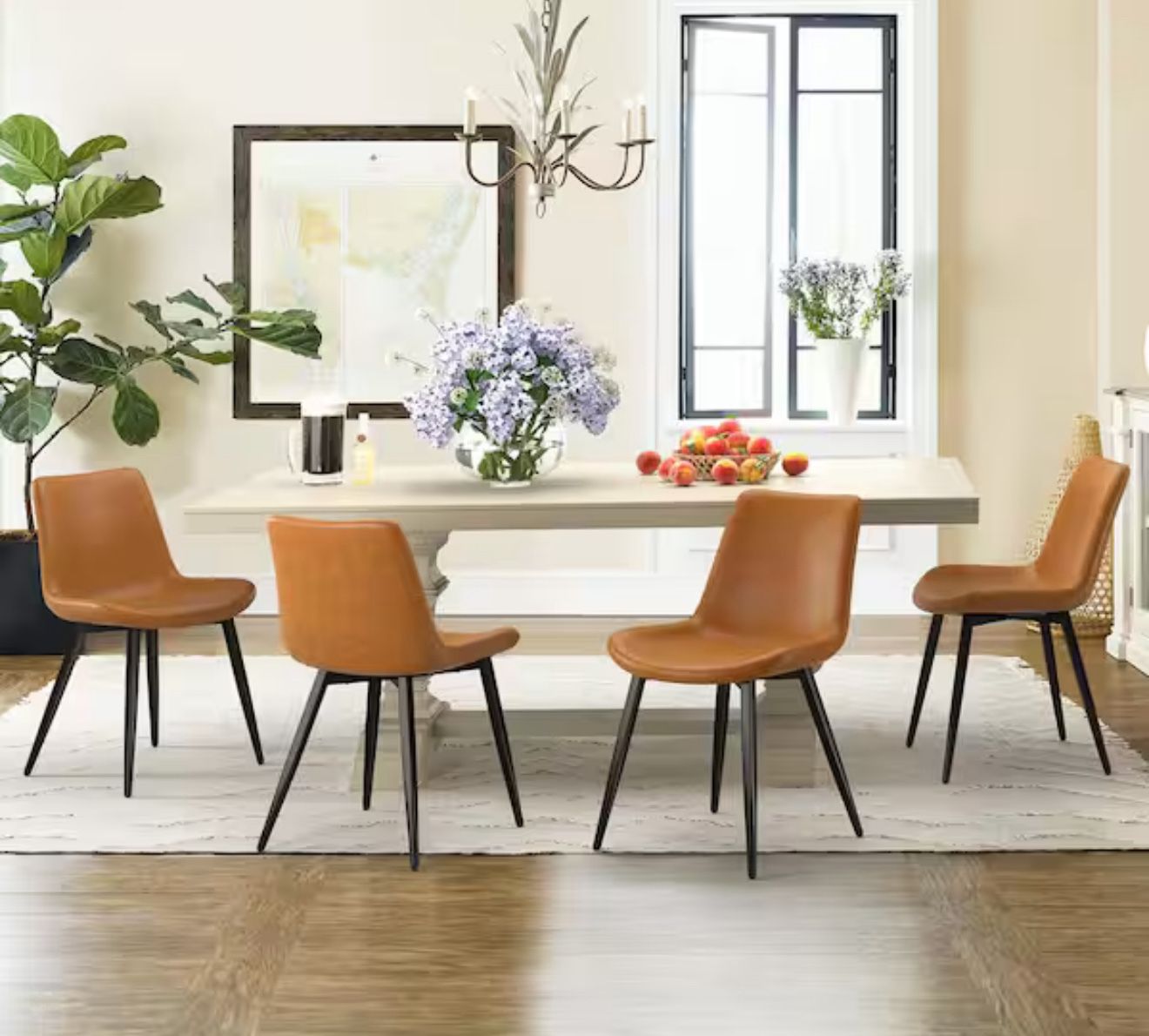 Abraham 31.5 in. Whiskey Brown Faux Leather With Bentwood Upholstered Seat Metal Legs Kitchen Dining Room Chair Set of 4