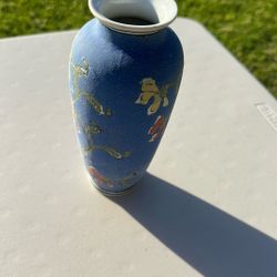  Chinese cloisonné vase with a blue ground and a flowering branch decoration