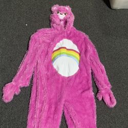 Care Bears Cheer Bear (with rainbow) girls size large (10/12) one piece pink fuzzy costume -worn once like new 